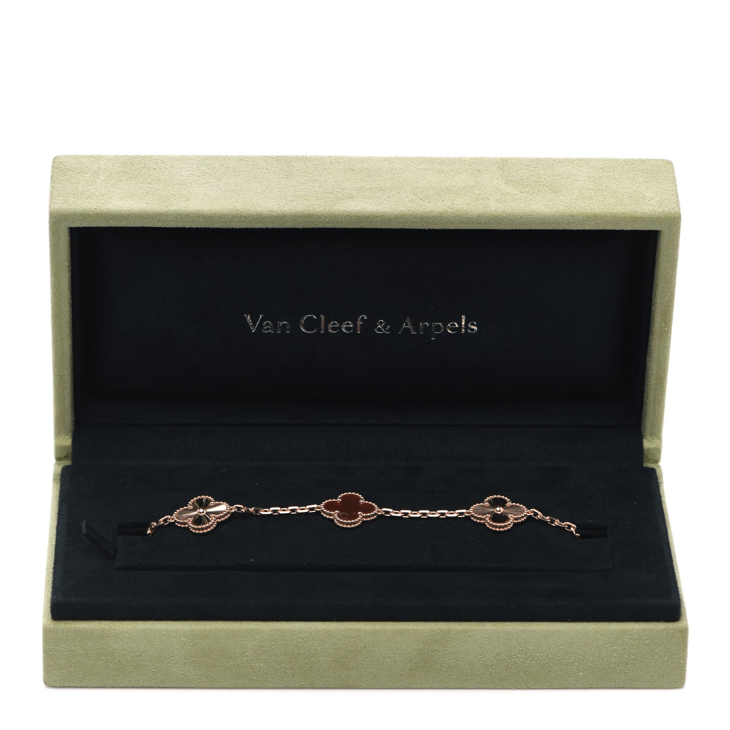 18K Rose Gold Carnelian 5 Motifs Guilloche Vintage Alhambra Bracelet