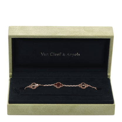 Van Cleef & Arpels 18K Rose Gold Carnelian 5 Motifs Guilloche Vintage Alhambra Bracelet 6 of 6