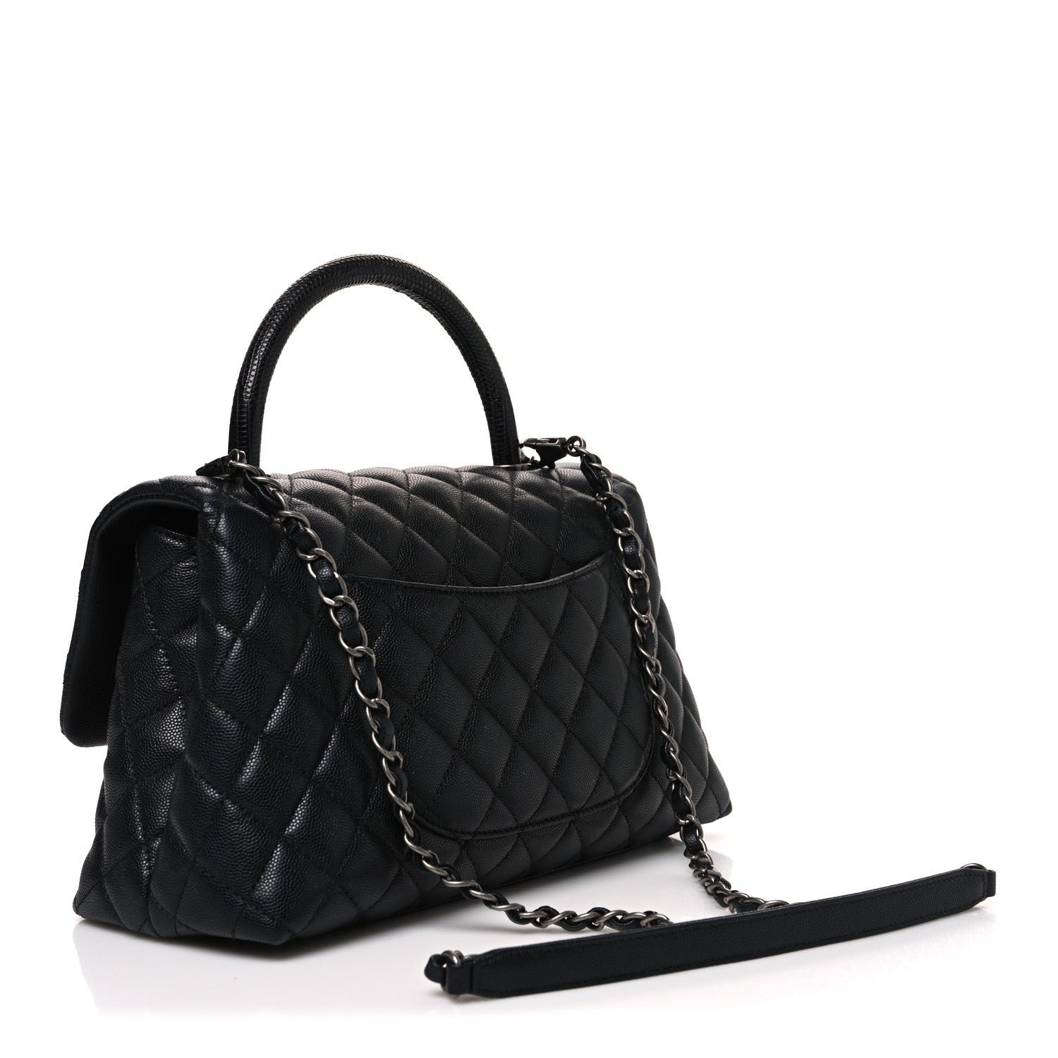 Chanel Caviar Lizard Embossed Quilted Small Coco Handle Flap Black 3 of 10