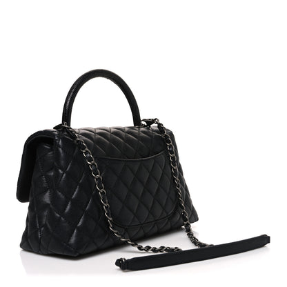 Chanel Caviar Lizard Embossed Quilted Small Coco Handle Flap Black 3 of 10