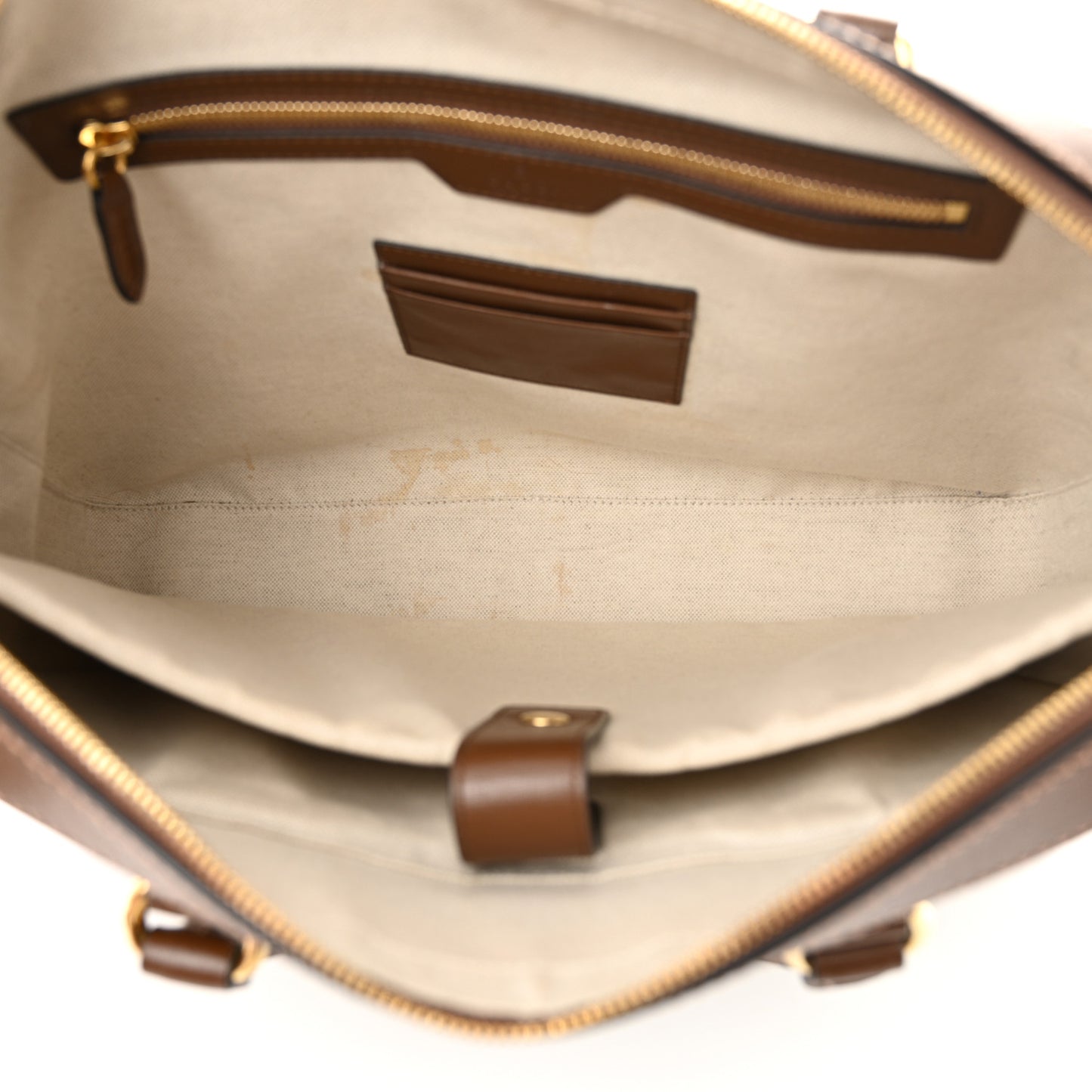 GG Supreme Monogram Azalea Calfskin Retro Interlocking G Business Case Beige Ebony Brown Sugar