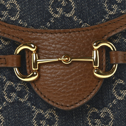 Gucci New Denim GG Monogram Dollar Calfskin Mini Horsebit 1955 Crossbody Bag Blue Tea Cuir Epilog 8 of 10
