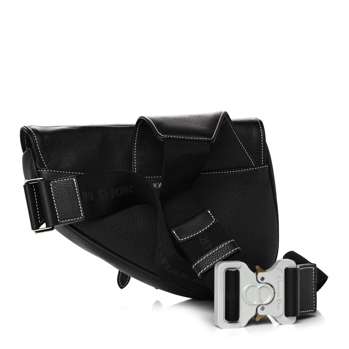 Grained Calfskin Logo Saddle Messenger Bag Black