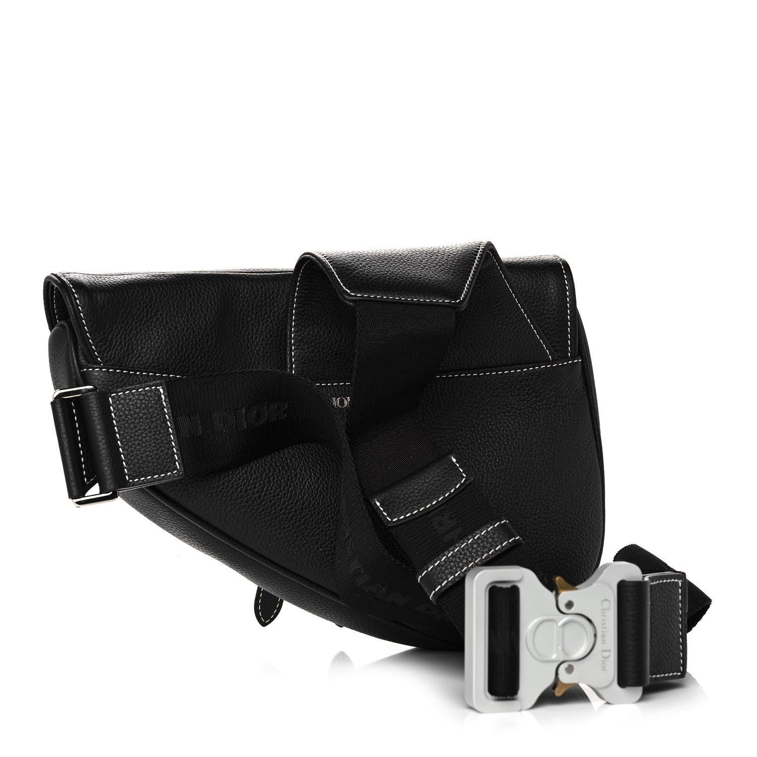 Christian Dior Grained Calfskin Logo Saddle Messenger Bag Black 2 of 11