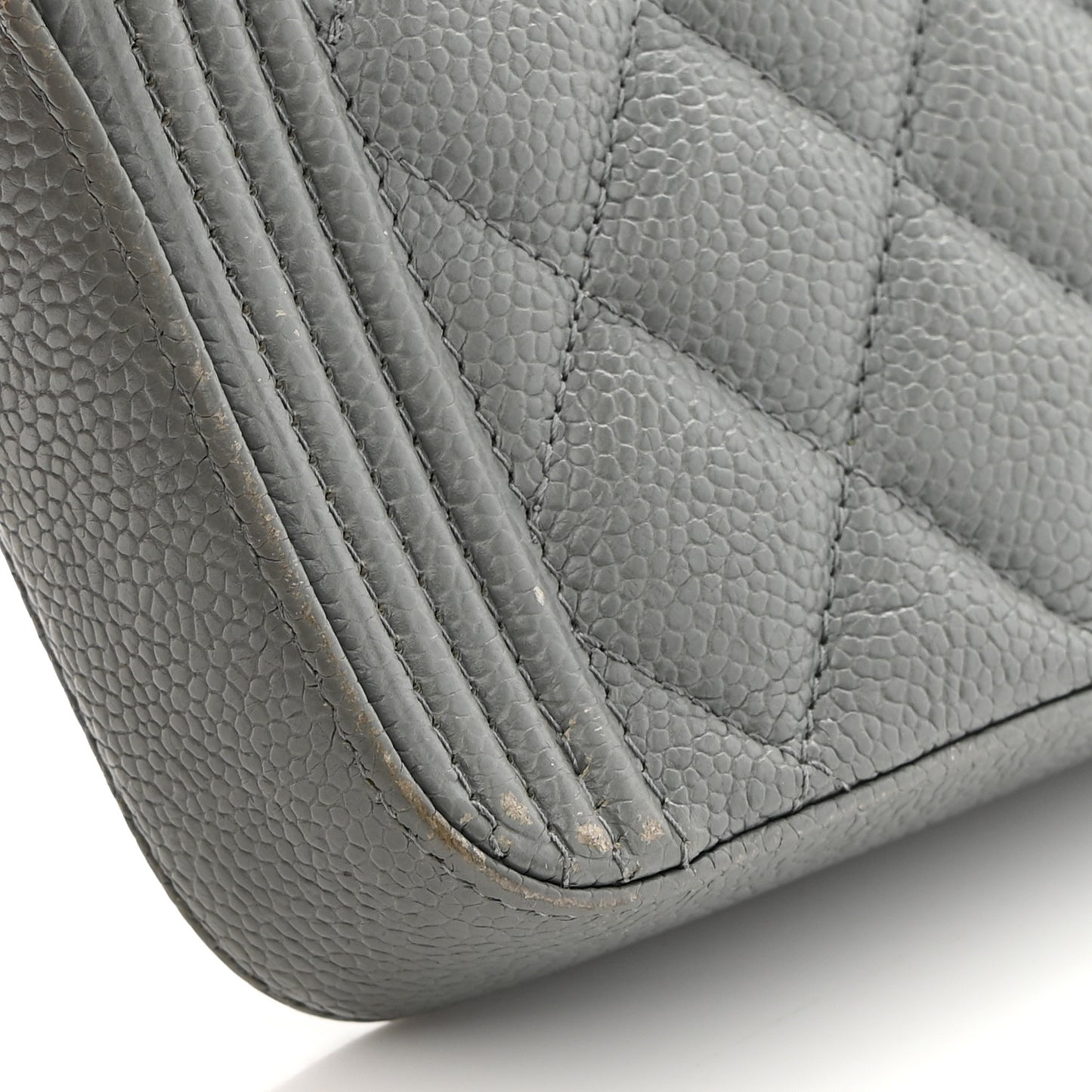 Caviar Quilted Small Boy Clutch With Chain Grey