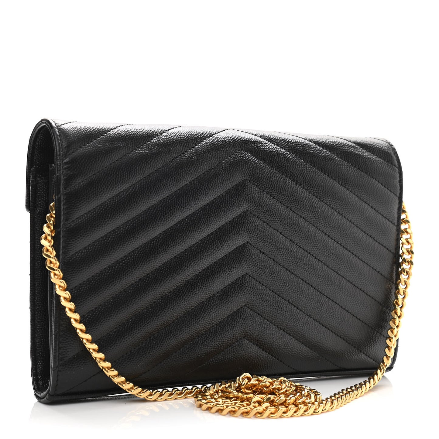 Grain De Poudre Matelasse Chevron Monogram Chain Wallet Black