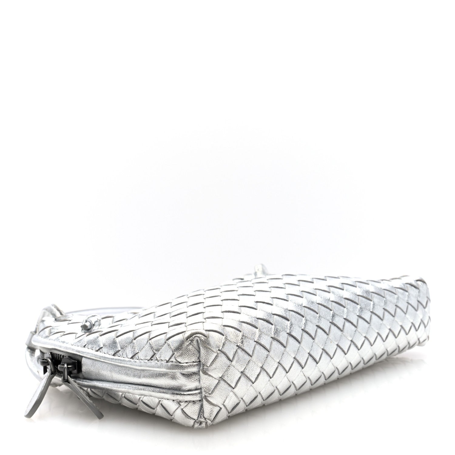 Bottega Veneta Metallic Nappa Intrecciato Nodini Crossbody Messenger Silver 4 of 9