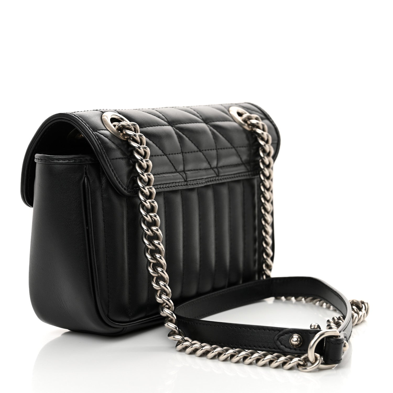 Gucci Calfskin Matelasse Aria Mini GG Marmont Shoulder Bag Black 3 of 14
