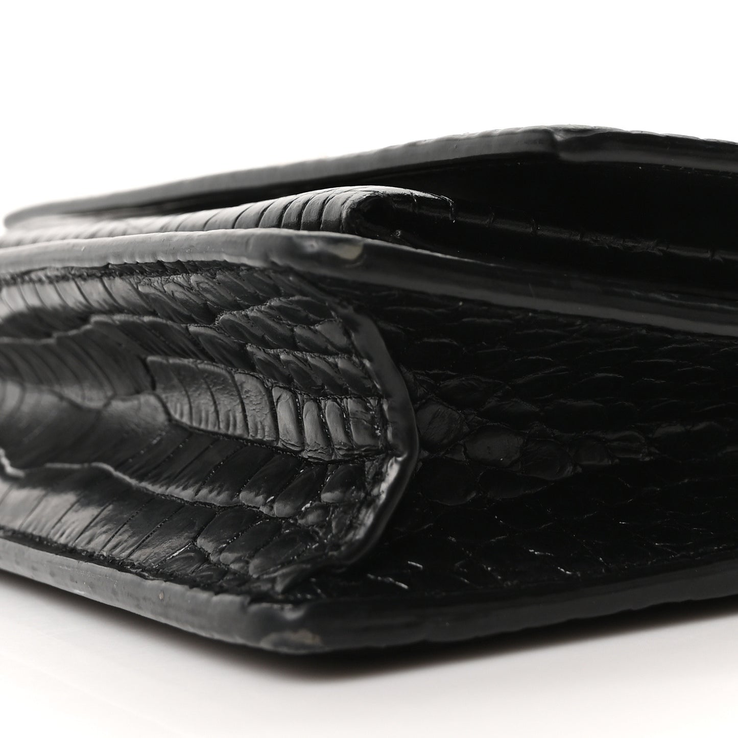 Calfskin Crocodile Embossed Monogram Sunset Top Handle Chain Wallet Black