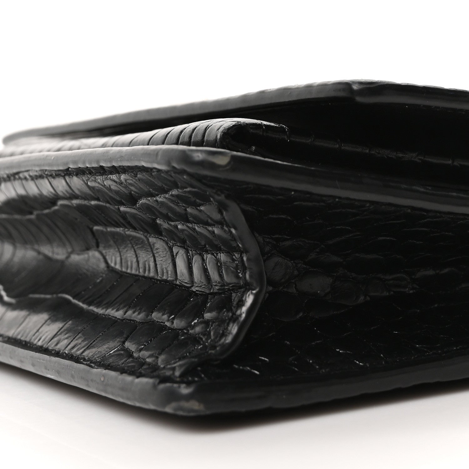 Saint Laurent Calfskin Crocodile Embossed Monogram Sunset Top Handle Chain Wallet Black 9 of 9