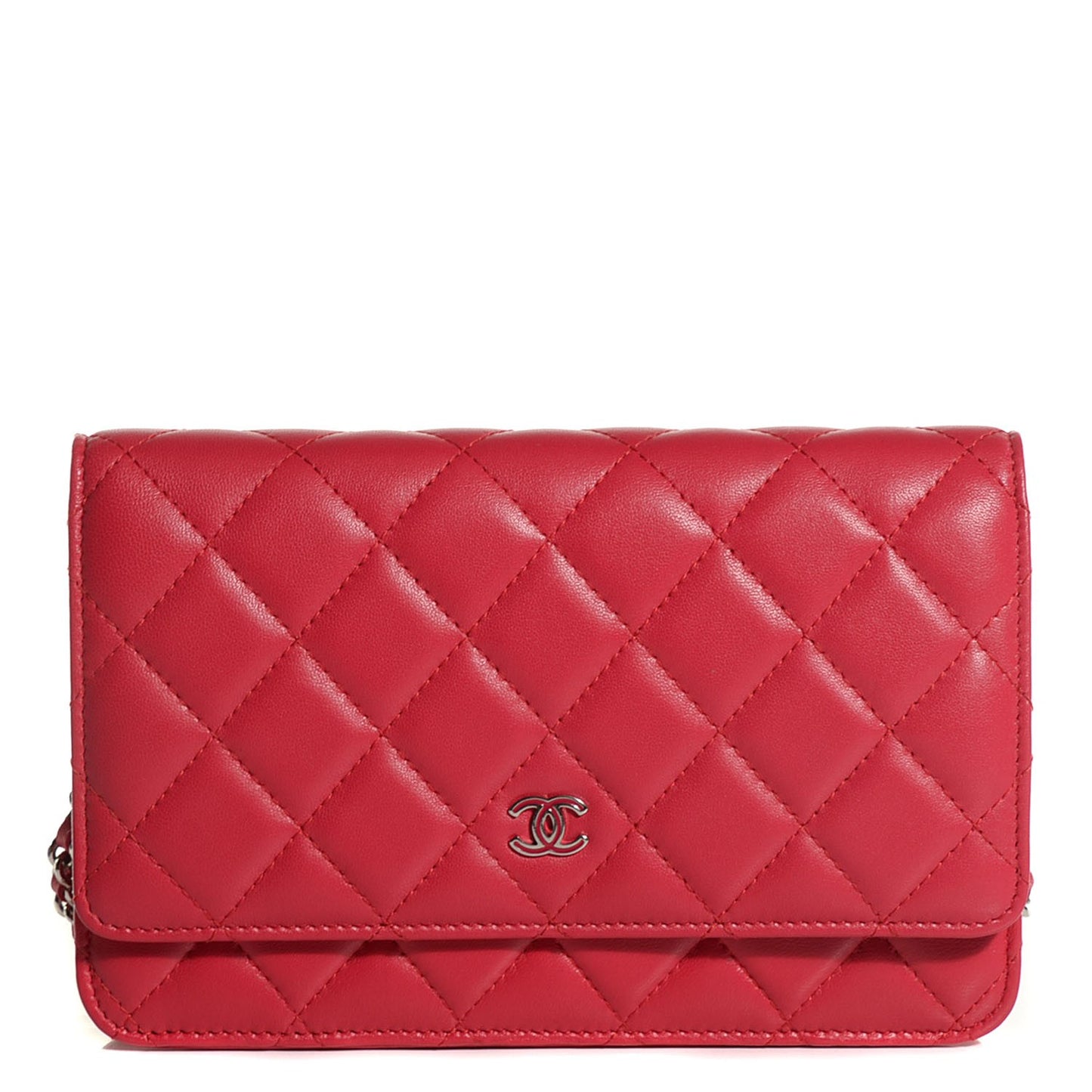 Lambskin Quilted Wallet On Chain WOC Dark Pink