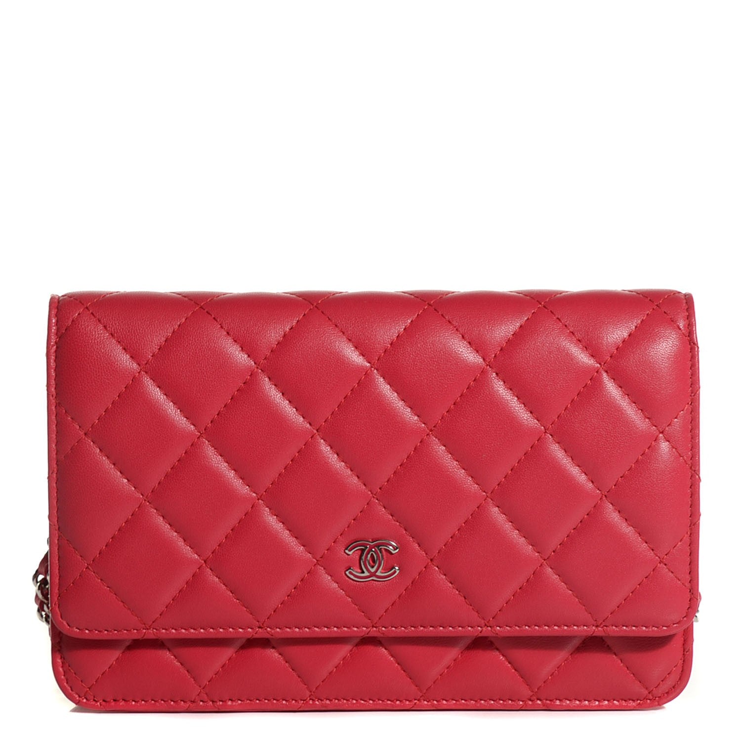 Chanel Lambskin Quilted Wallet On Chain WOC Dark Pink 1 of 7