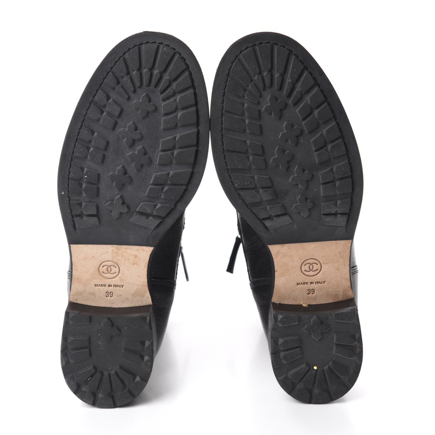 Chanel Sheepskin Quilted CC Tall Lace Up Combat Boots 39 Black 6 of 11