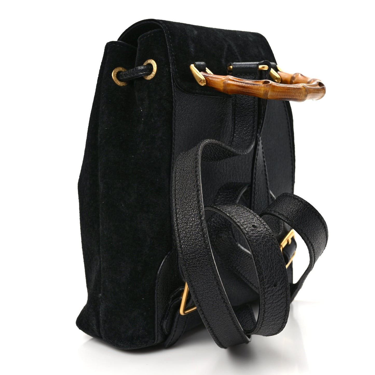 Calfskin Suede Bamboo Mini Backpack Black