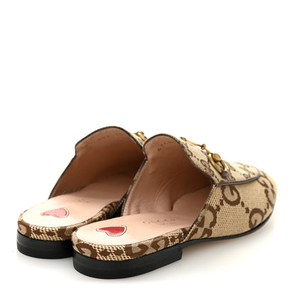 Gucci Monogram Jumbo GG Malaga Kid Womens Princetown Slippers 35 Camel Ebony New Acero Beige 5 of 11