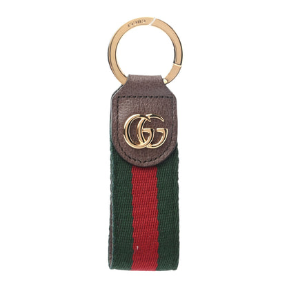 Gucci Nylon Textured Dollar Calfskin Web Ophidia Key Ring Green Red New Acero 1 of 4