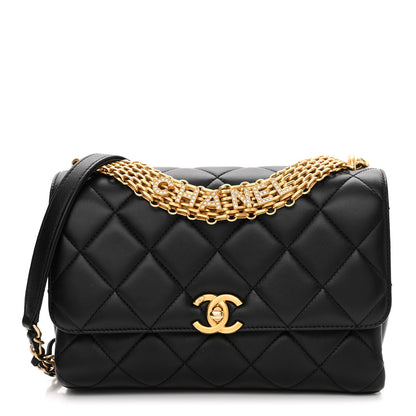 Chanel Lambskin Quilted CC Crystal Logo Chain Flap Black 1 of 12