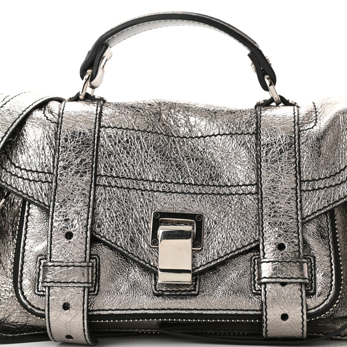 Metallic Lambskin Tiny PS1 Satchel Silver