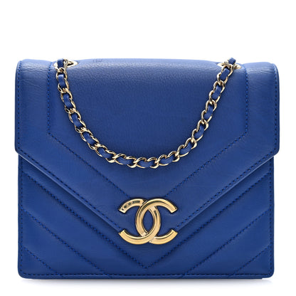 Chanel Calfskin Quilted Chevron Small Single Flap Blue 1 of 10
