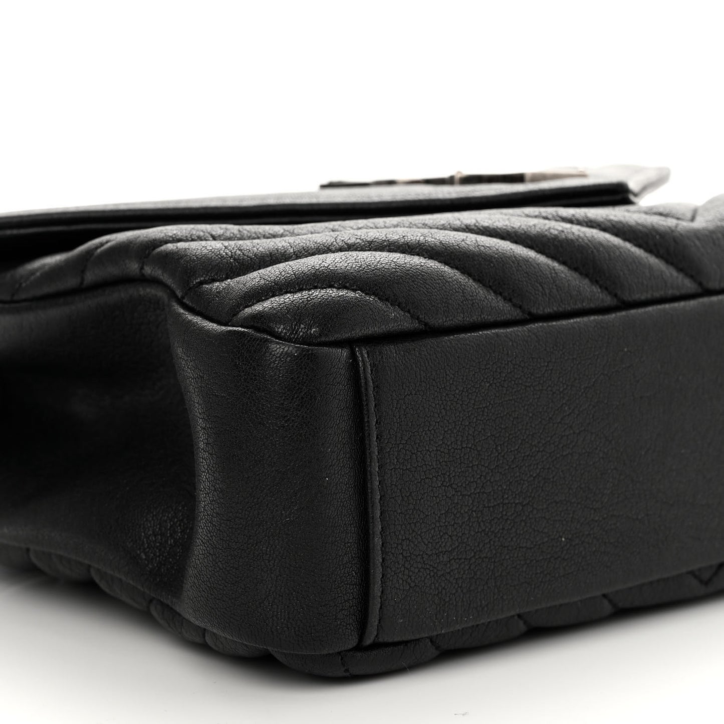 Sheepskin Matelasse Chevron Monogram Medium College Bag Black