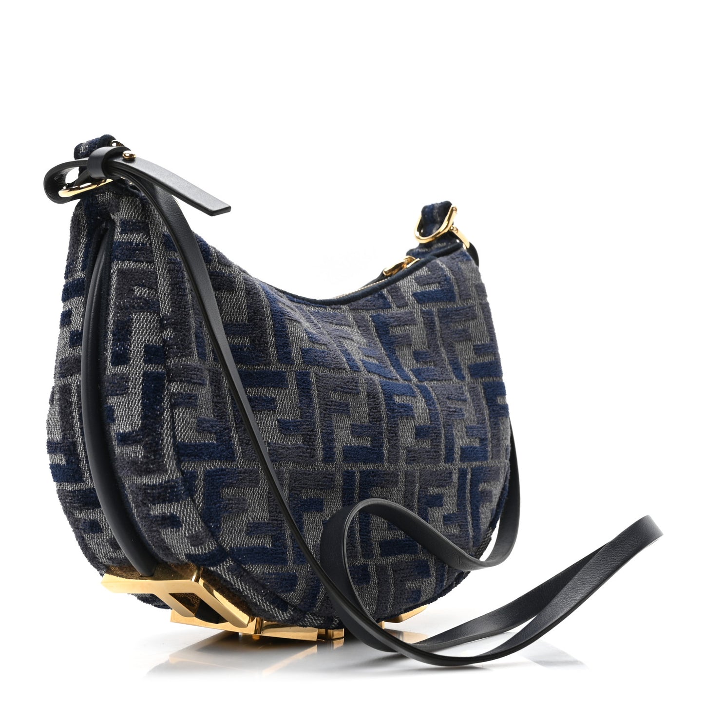 Chenille Vitello Grace FF 1974 Mini Fendigraphy Hobo Bag Blue