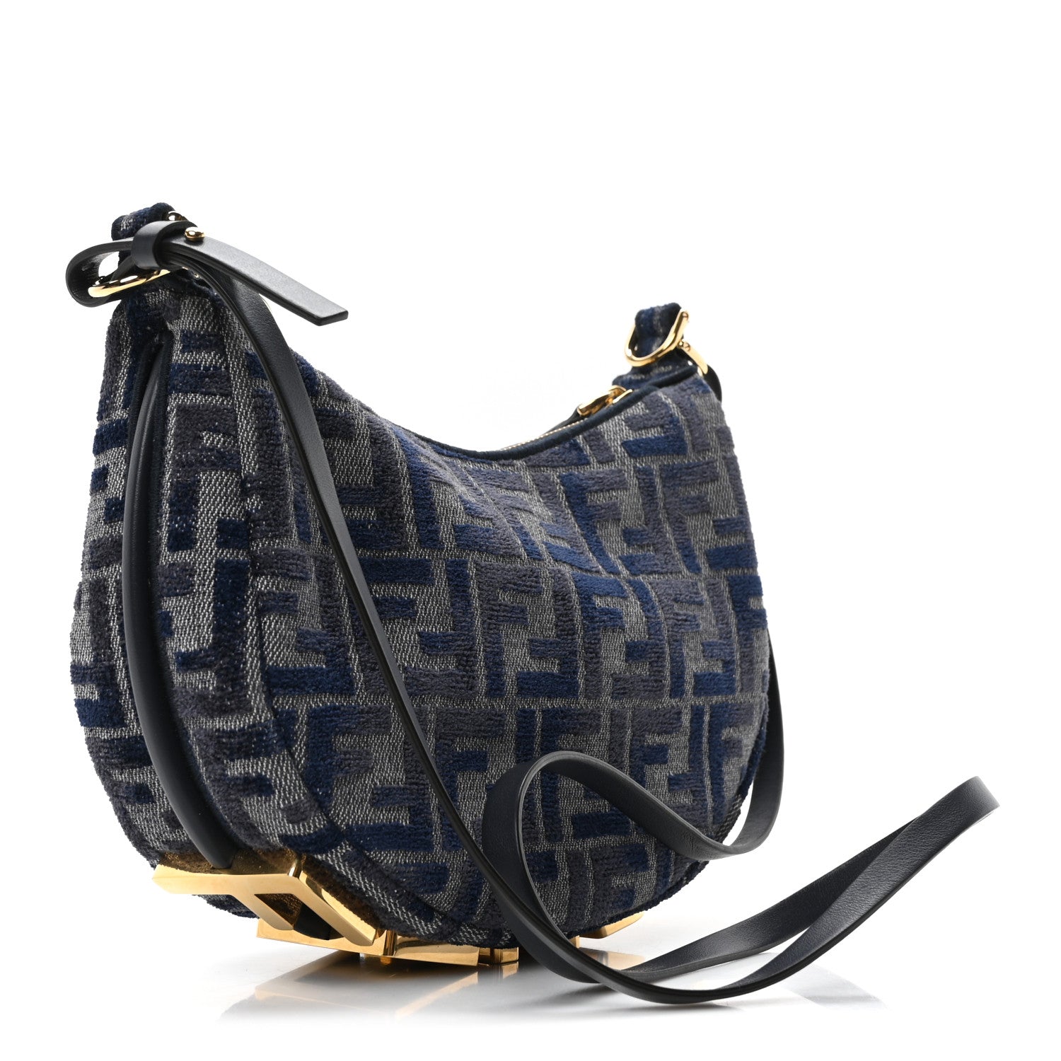 Fendi Chenille Vitello Grace FF 1974 Mini Fendigraphy Hobo Bag Blue 3 of 10