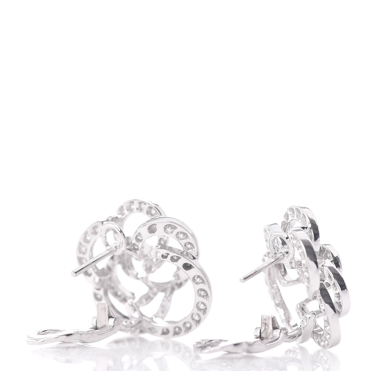 Chanel 18K White Gold Diamond Fil de Camelia Earrings 3 of 5