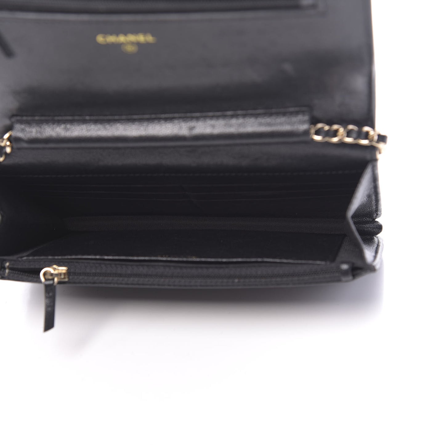 Caviar Sheepskin Chevron Quilted Vintage Mademoiselle Wallet On Chain WOC Black