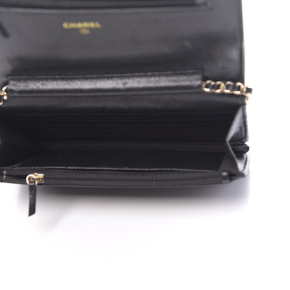 Chanel Caviar Sheepskin Chevron Quilted Vintage Mademoiselle Wallet On Chain WOC Black 5 of 17