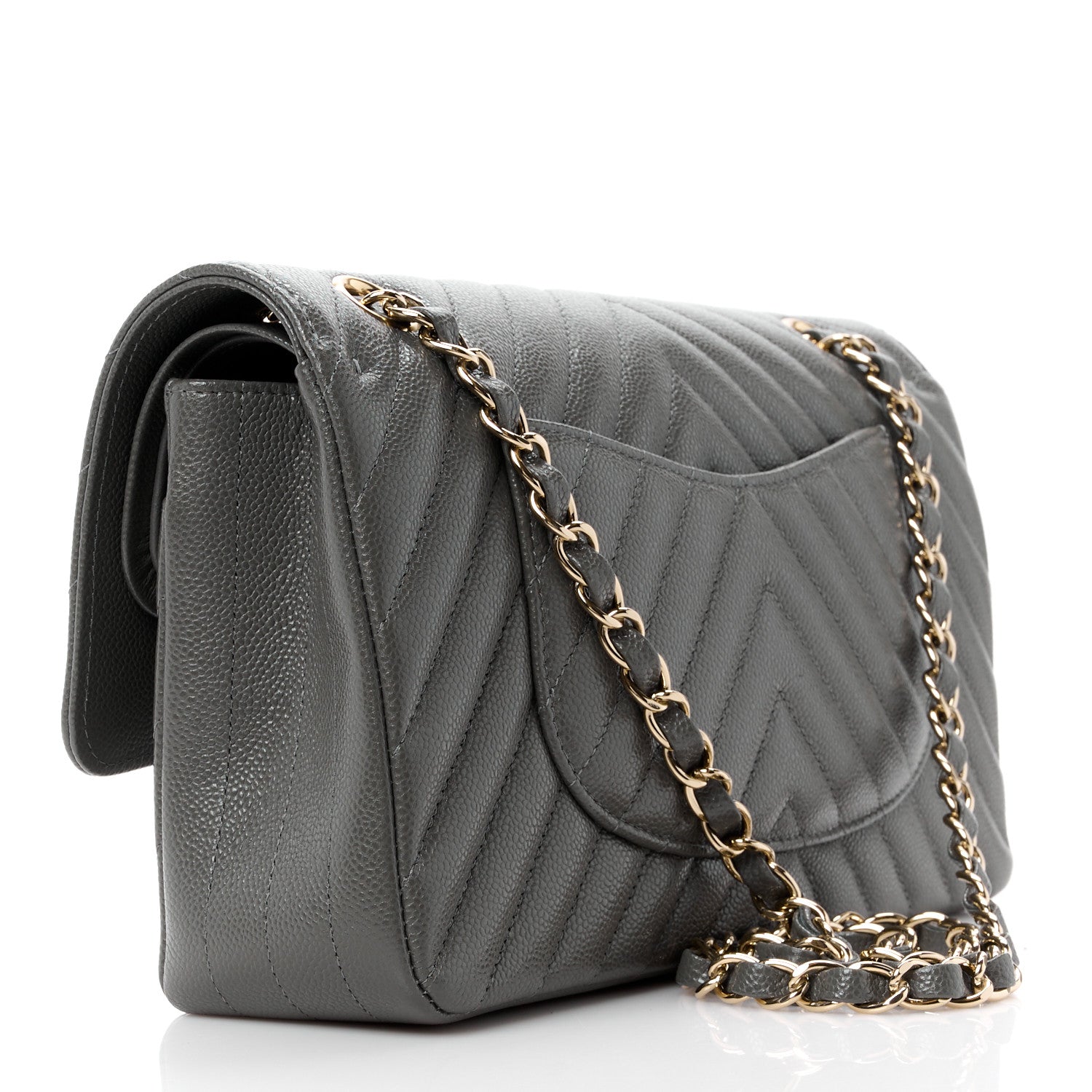 Chanel Caviar Chevron Quilted Medium Double Flap Dark Grey 3 of 11