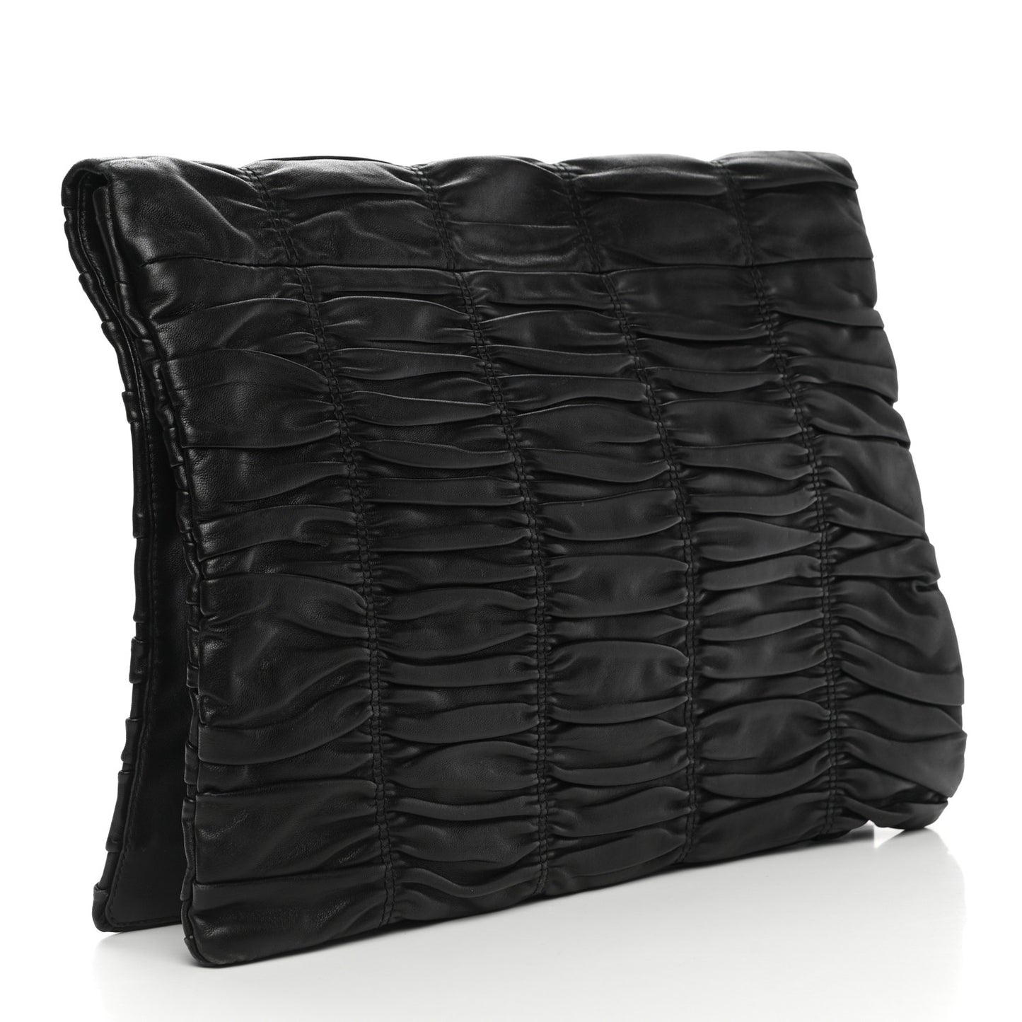 Nappa Dressy Gaufre Ruched Flap Clutch Black