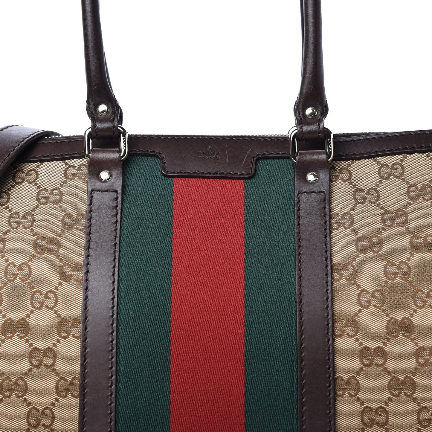 GG Canvas Vintage Web Large Tote Brown