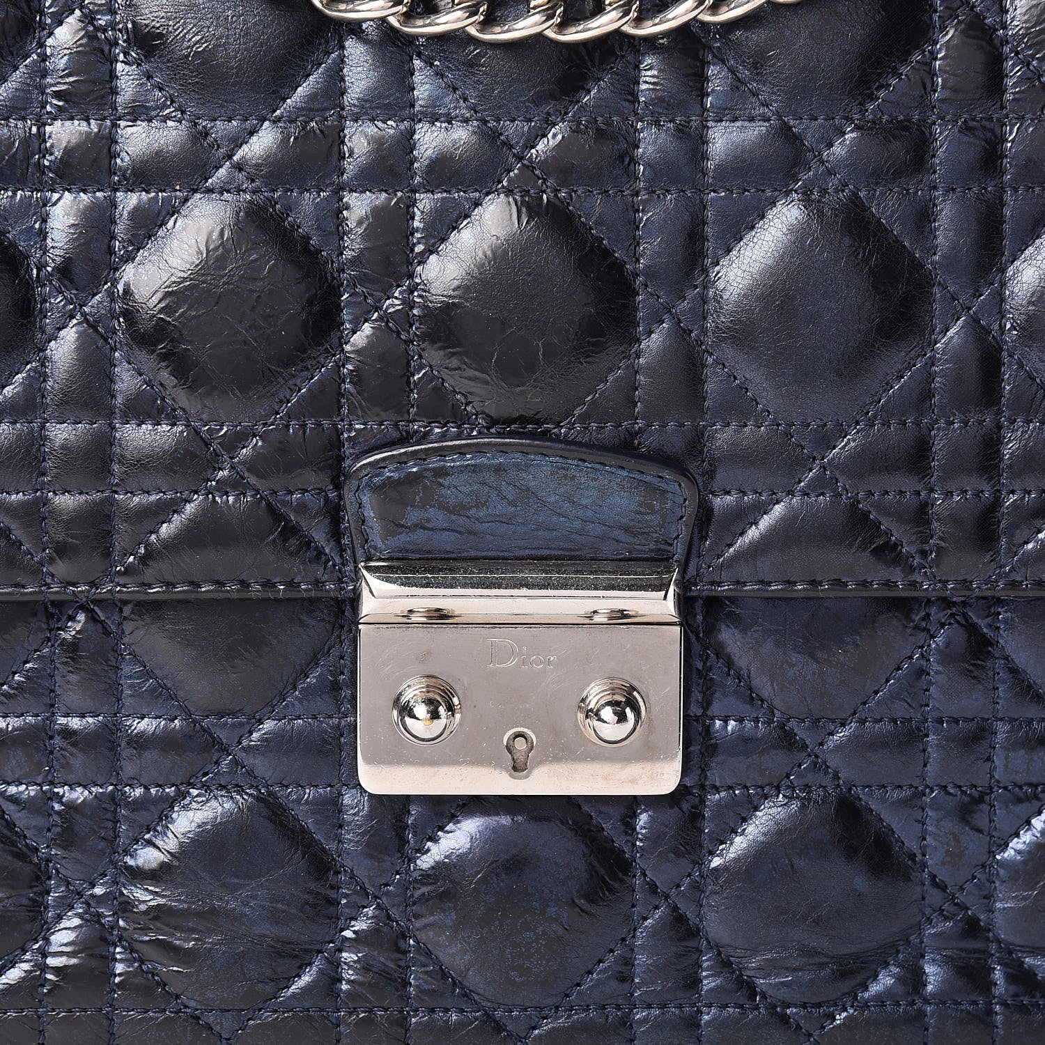 Christian Dior Metallic Calfskin Large Miss Dior Flap Marine 8 of 12