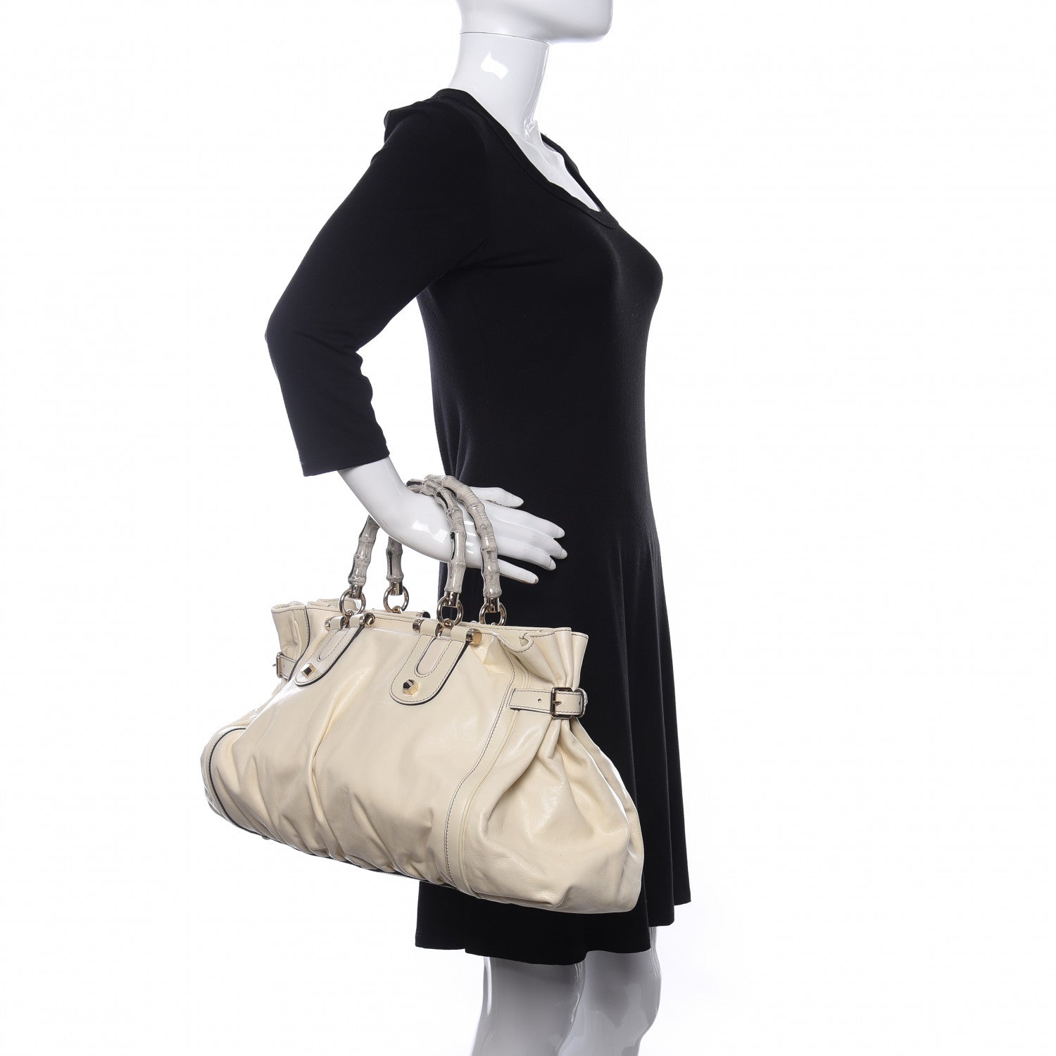 Gucci Calfskin Bamboo Large Pop Top Handle Tote Off White 2 of 10