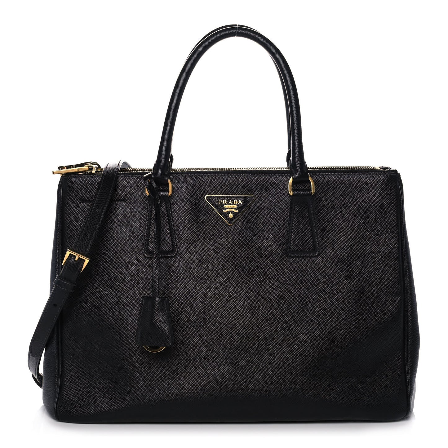 Saffiano Medium Galleria Double Zip Tote Black