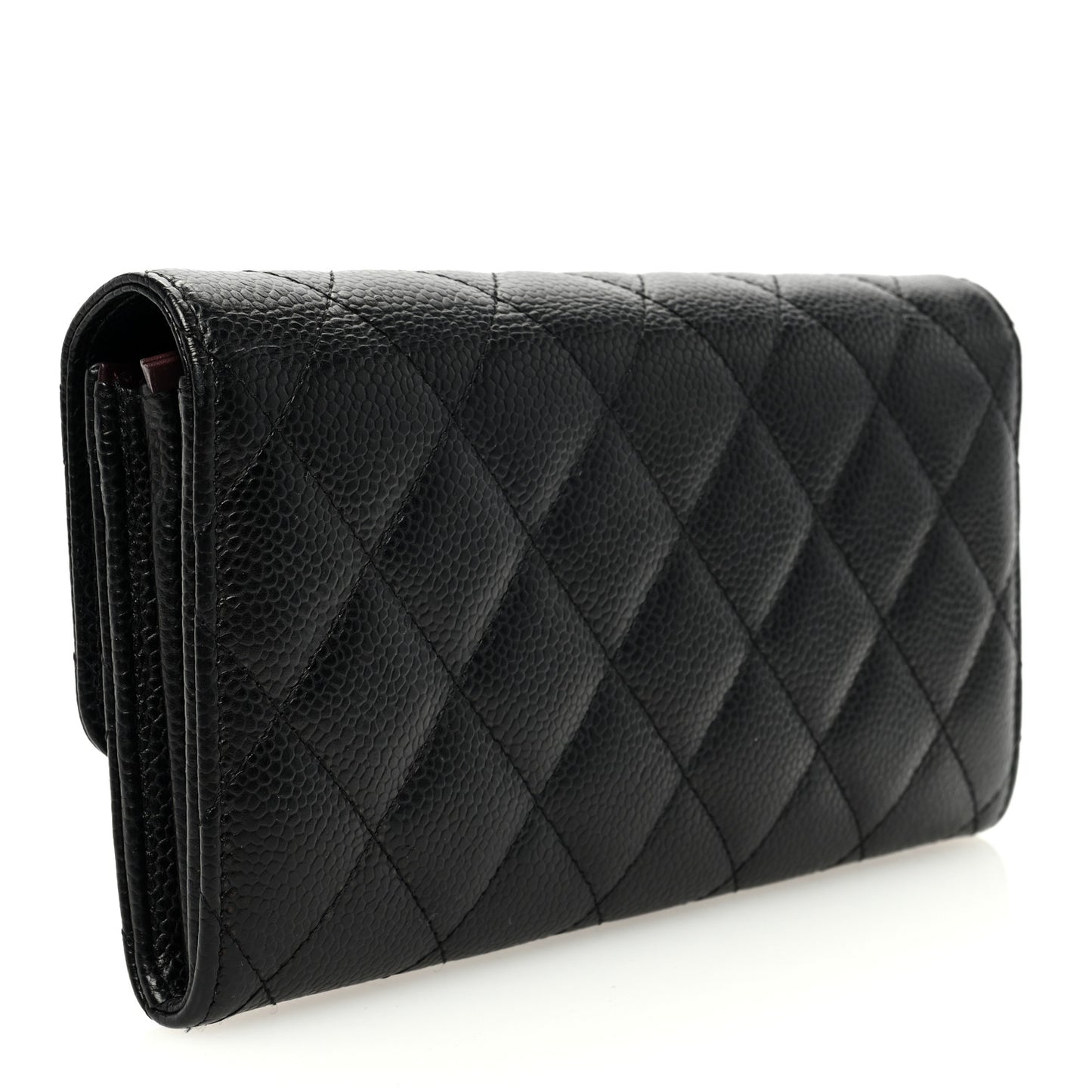 Caviar Quilted Large Gusset Flap Wallet Black