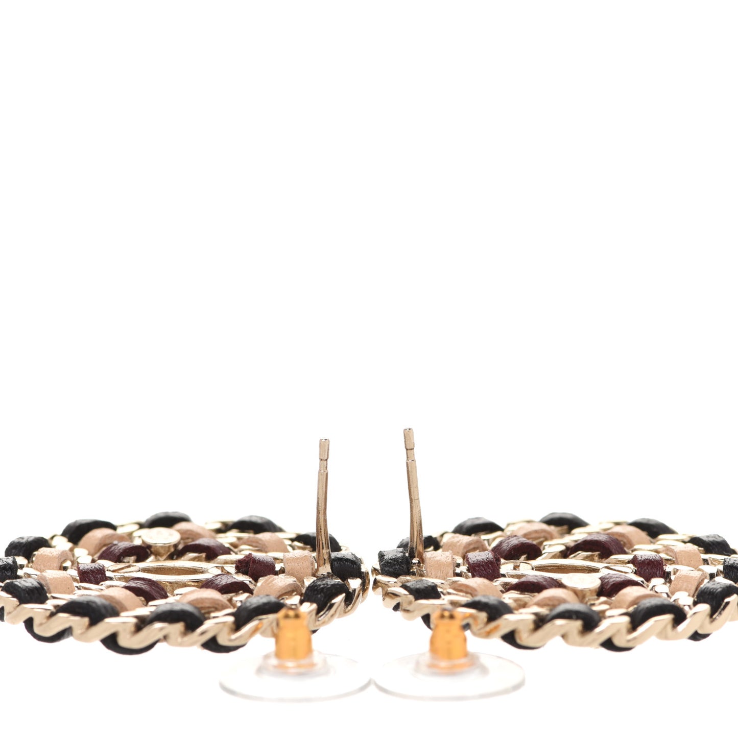 Metal Lambskin CC Round Earrings Black Gold