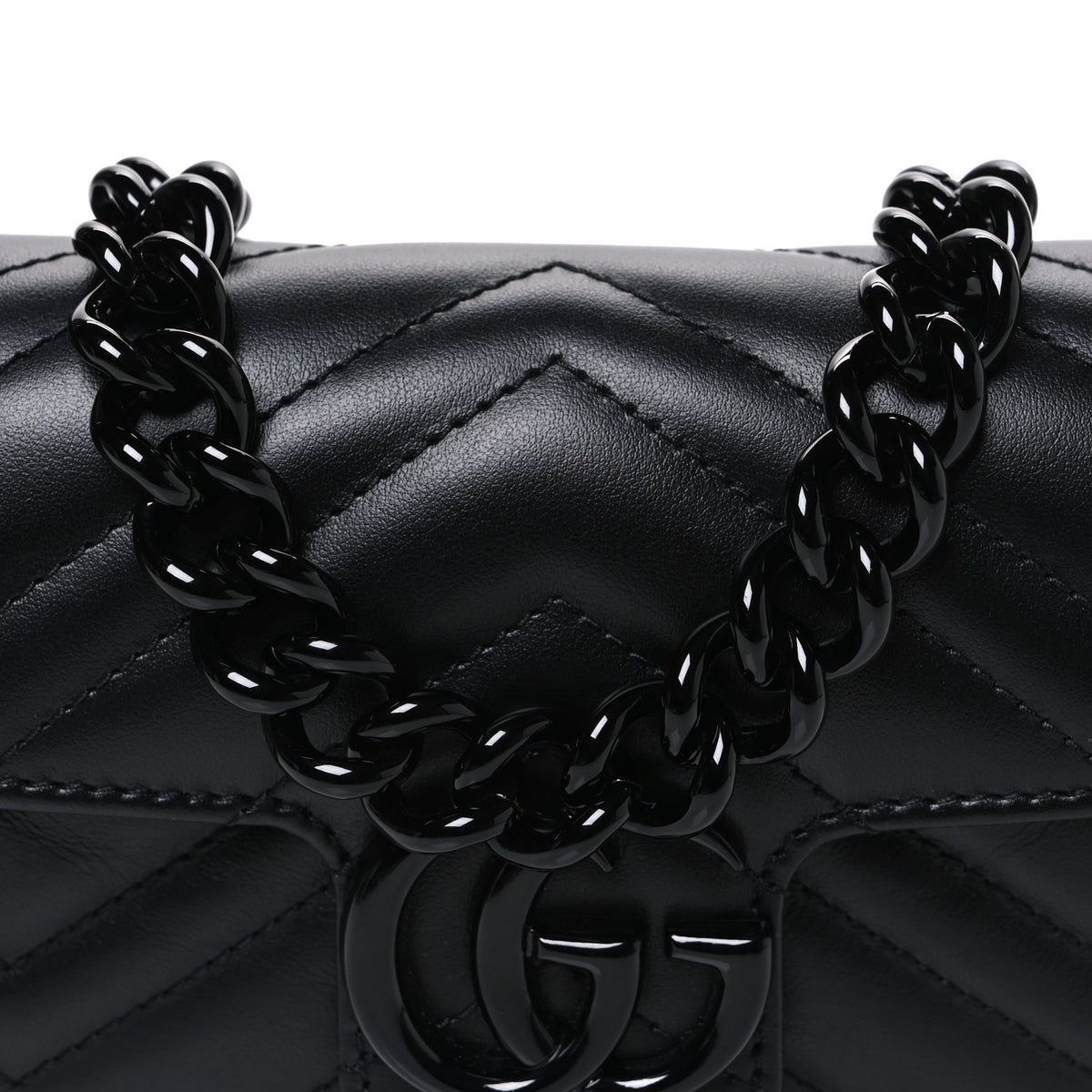 Gucci Calfskin Matelasse Monochrome GG Marmont Chain Belt Bag Black 8 of 10