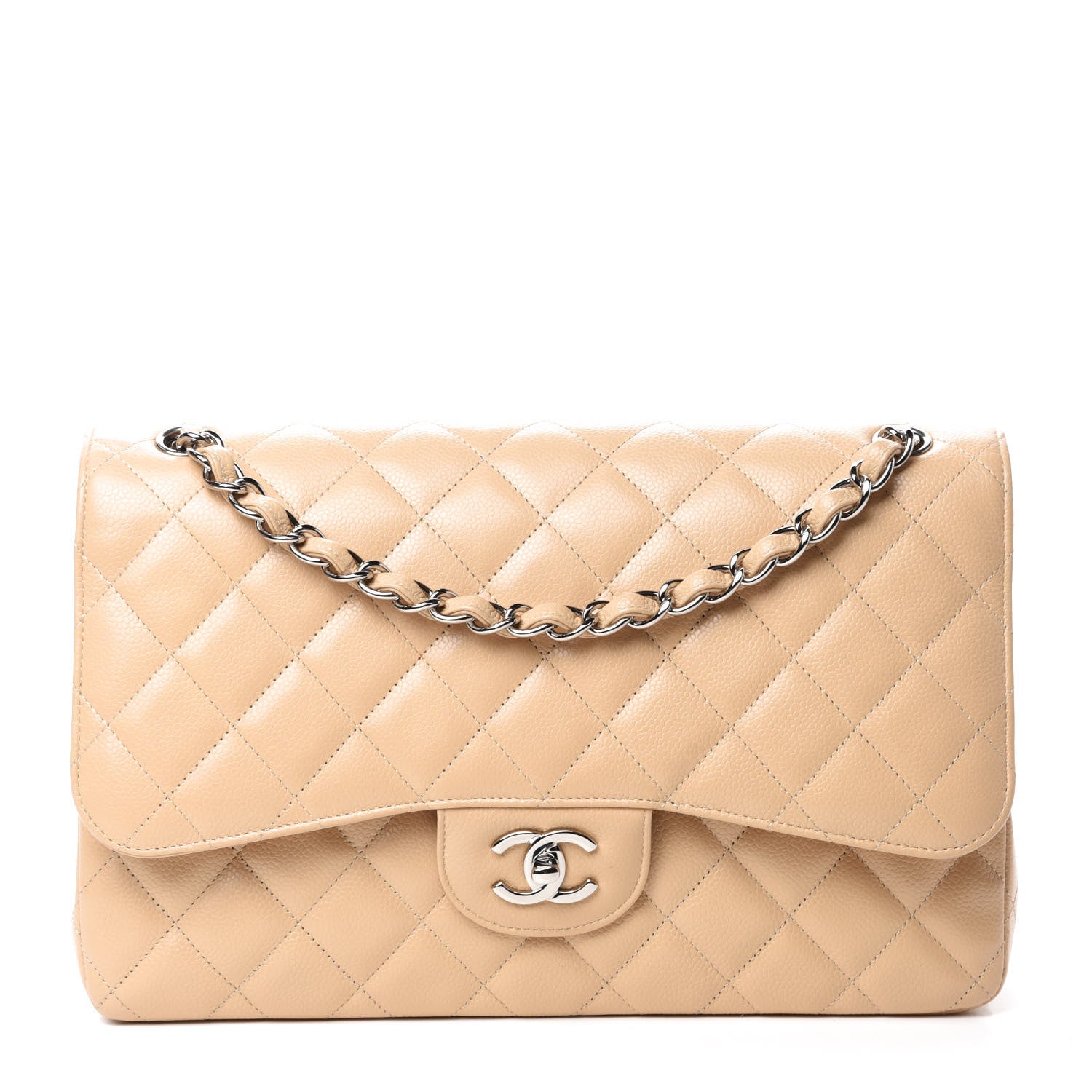 Chanel Caviar Quilted Jumbo Double Flap Light Beige 1 of 10