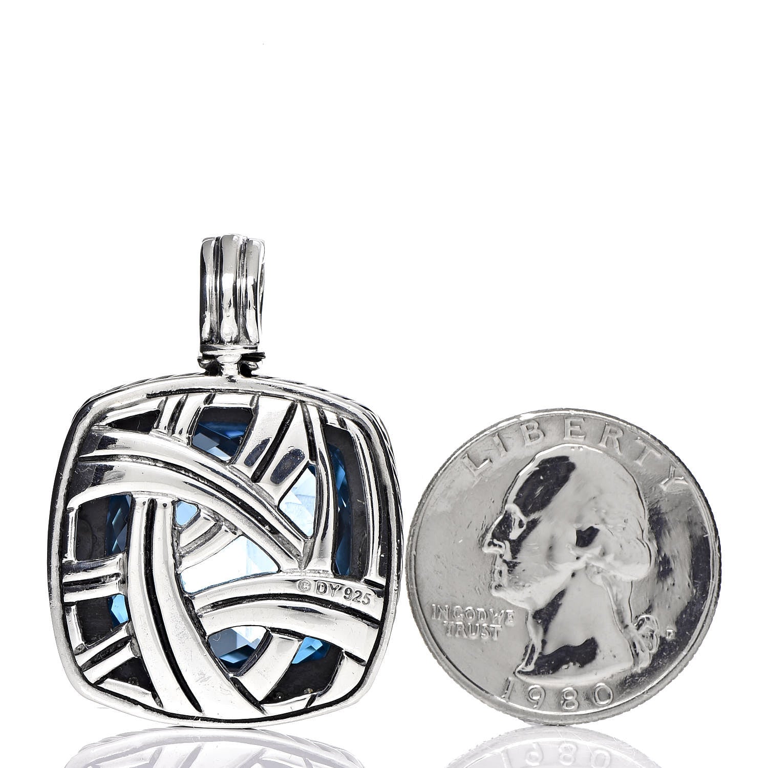 David Yurman Sterling Silver Diamond Hampton Blue Topaz 20mm Albion Enhancer Pendant 2 of 3