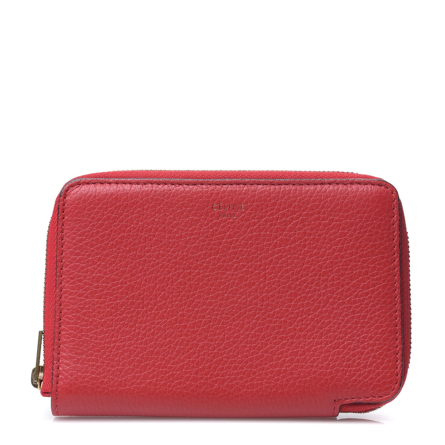 Drummed Calfskin Zip Around Multifunction Wallet Coquelicot