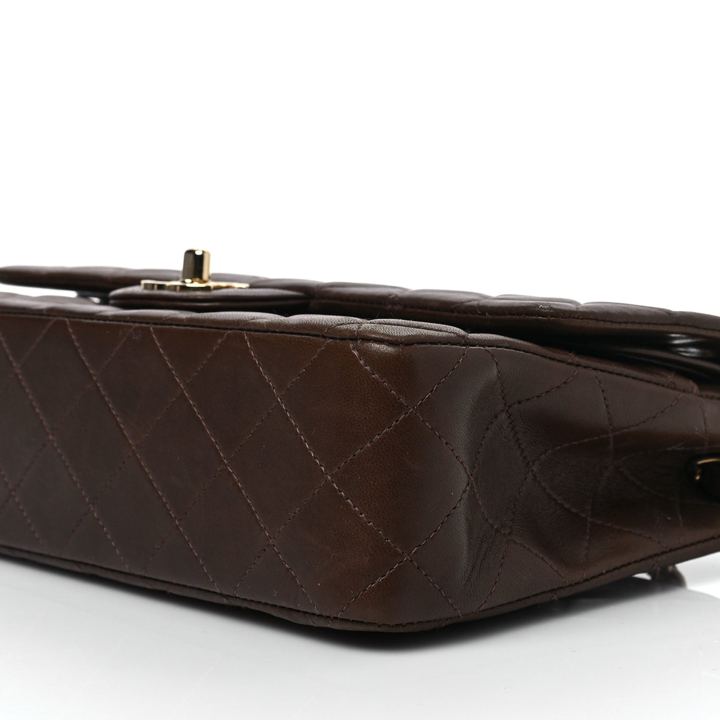 Lambskin Quilted Medium Double Flap Dark Brown