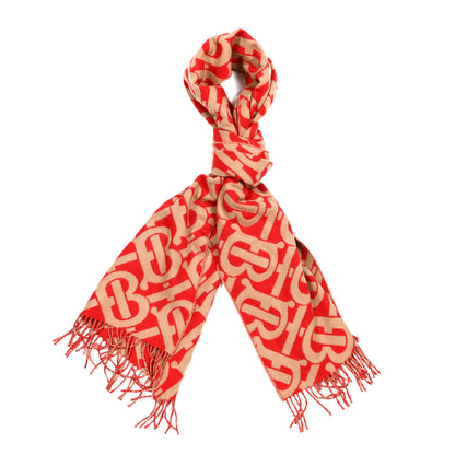 Burberry Cashmere Jacquard Monogram Scarf Bright Red Caramel 1 of 4