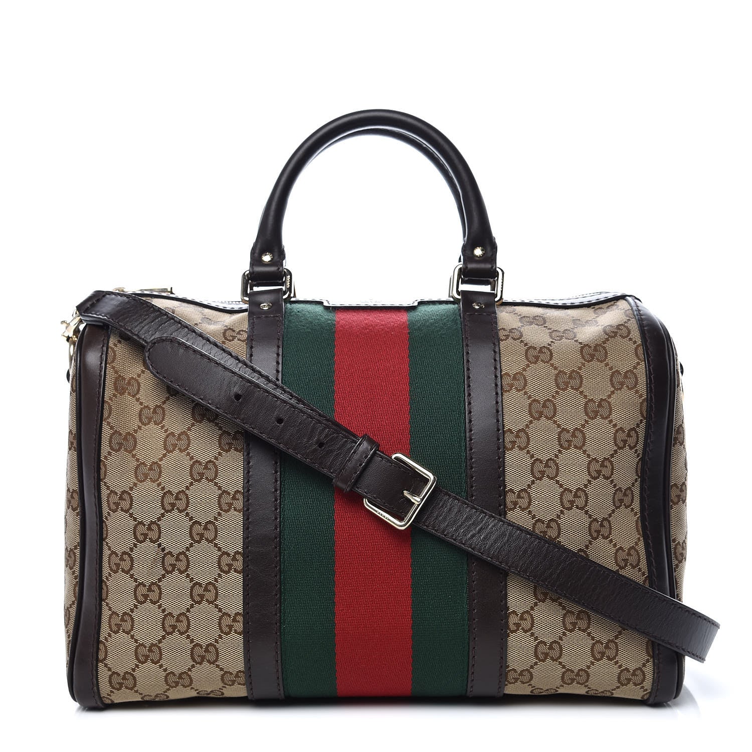 Gucci Monogram Vintage Web Medium Boston Dark Brown 1 of 13