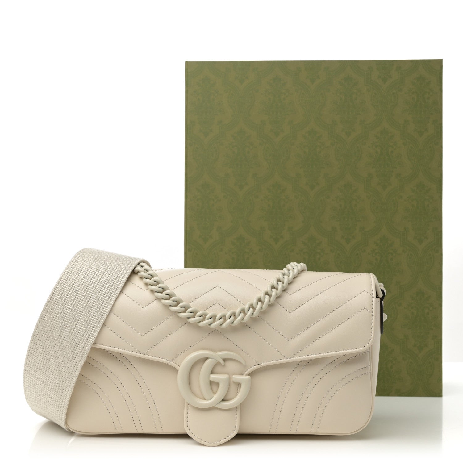 Gucci Calfskin Matelasse Monochrome GG Marmont Crossbody Shoulder Bag White 13 of 13