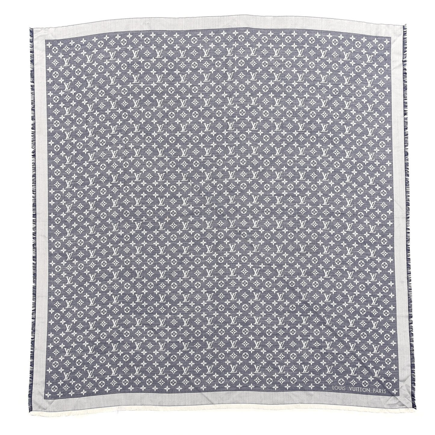 Silk Wool Monogram Denim Shawl Blue