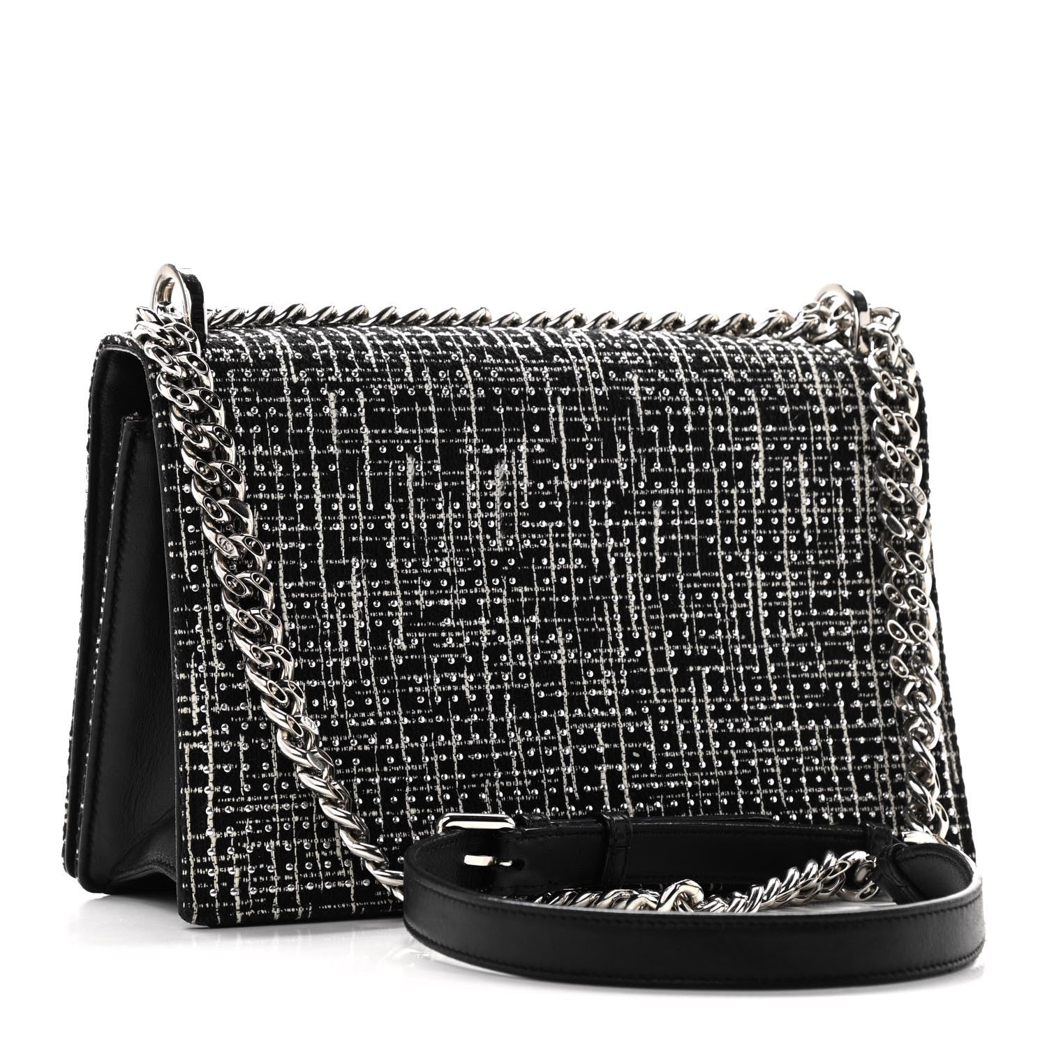 Christian Dior Tweed Embellished Diorama Flap Bag Black White 3 of 13