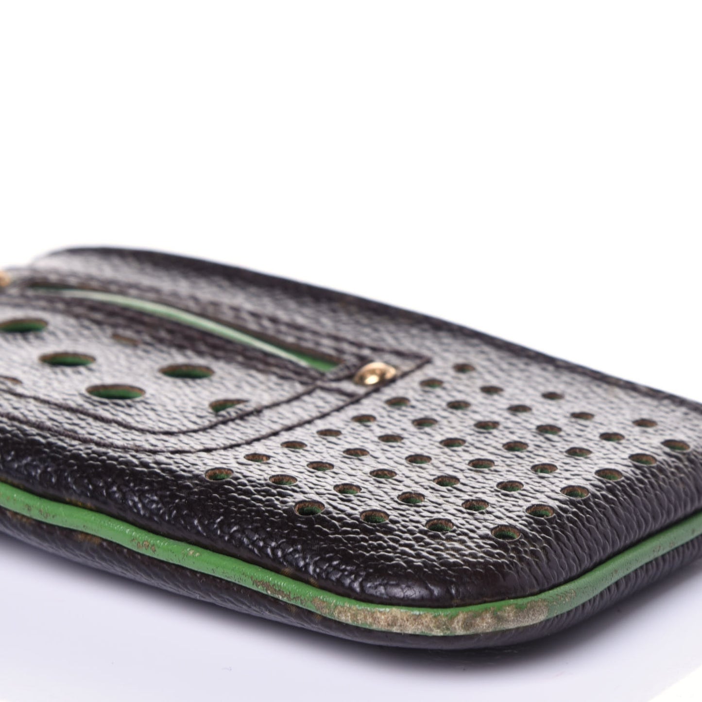 Monogram Perforated Key Pouch Green