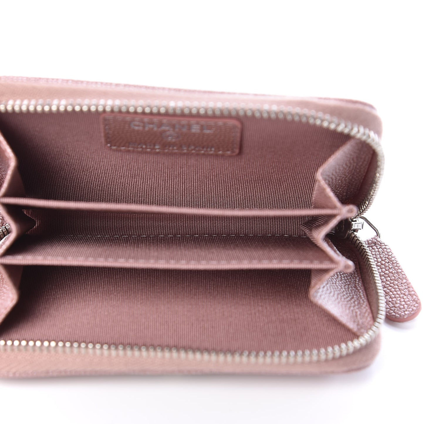 Metallic Caviar Chevron Quilted Vintage Mademoiselle Zip Coin Purse Pink