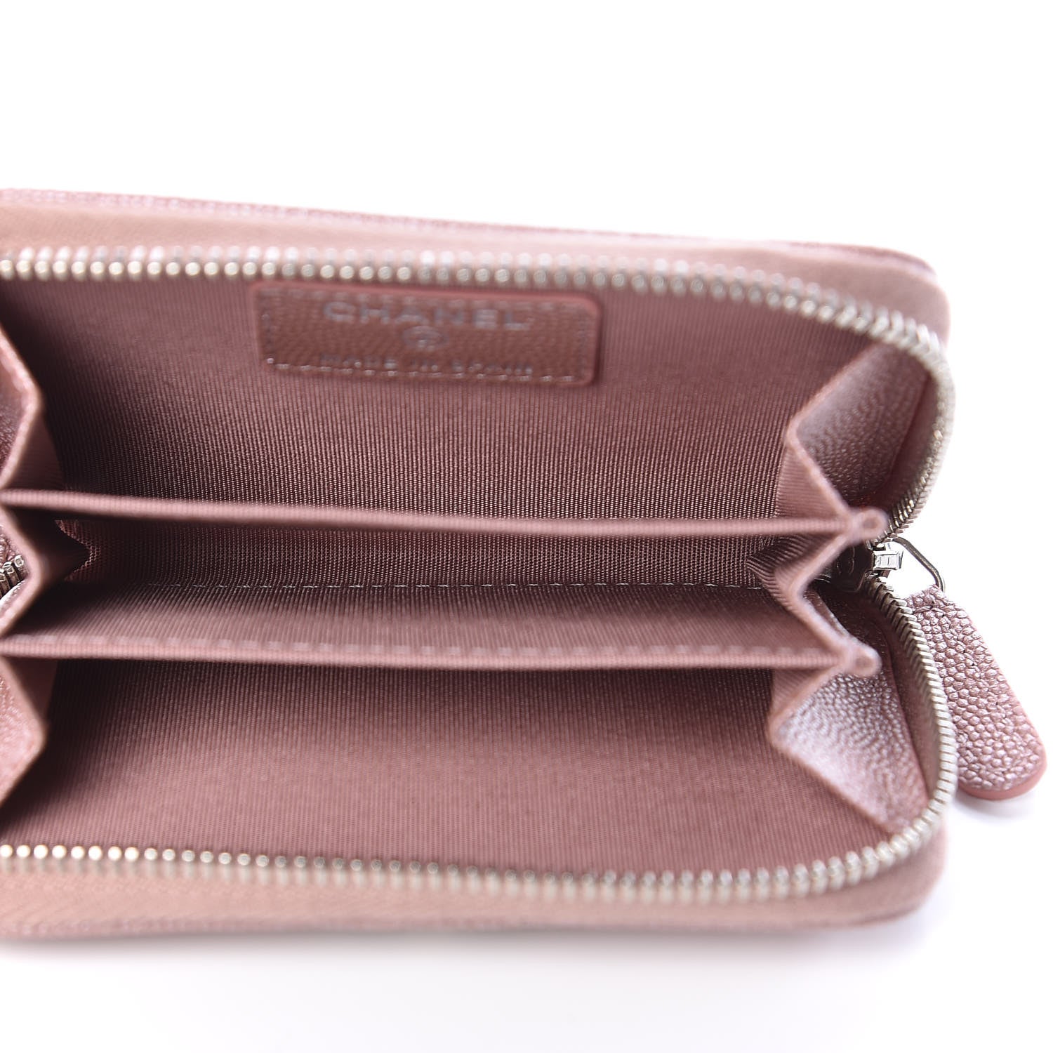 Chanel Metallic Caviar Chevron Quilted Vintage Mademoiselle Zip Coin Purse Pink 5 of 8